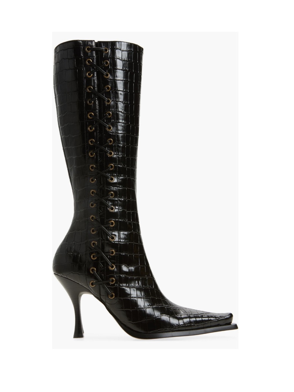 Rare Brand New Jeffrey Campbell Black Croc-Embossed Genuine Leather Boots